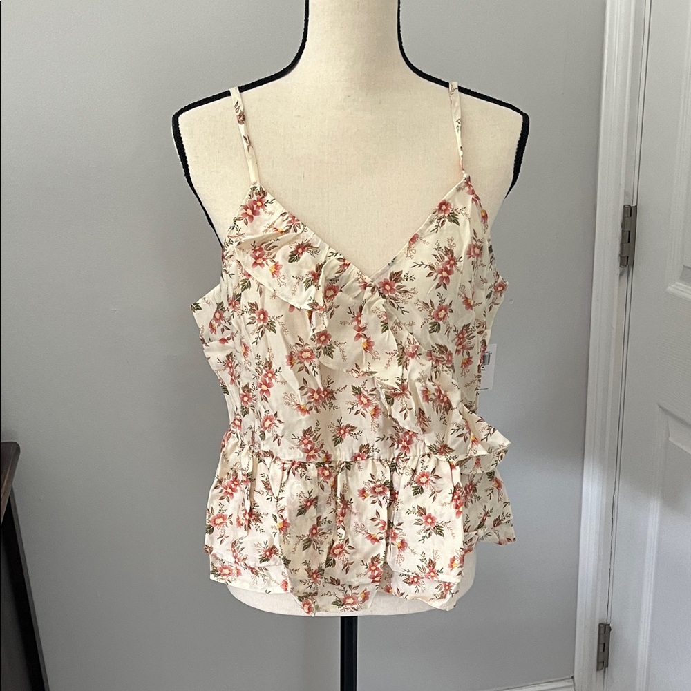 Old Navy Cream Floral Ruffle Camisole with Coral Accents
